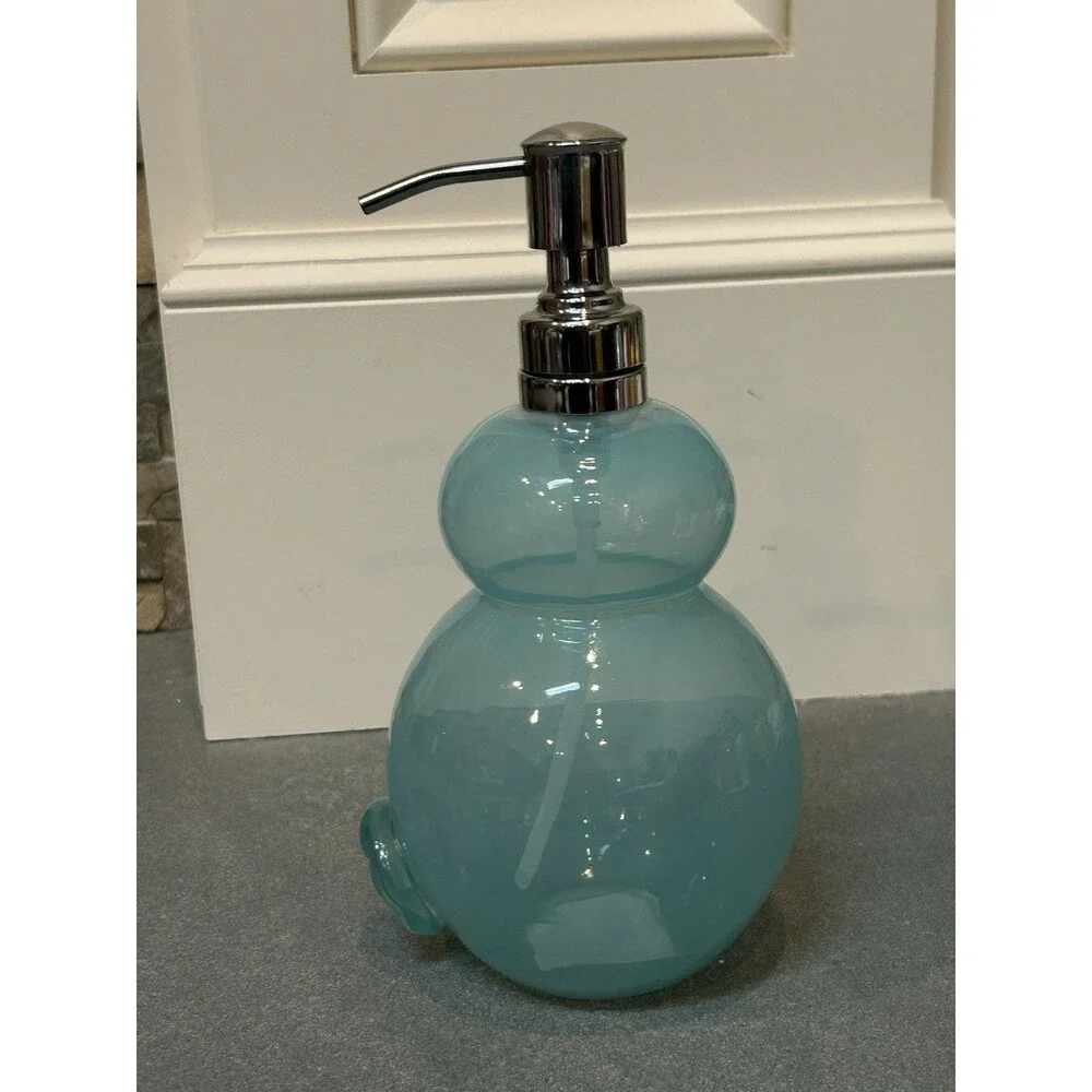 At Home Blue Bunny Glass Soap Dispenser with Polished Metal Pump